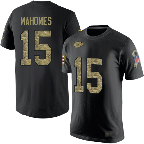 Men Kansas City Chiefs #15 Mahomes Patrick Black Camo Salute to Service T-Shirt